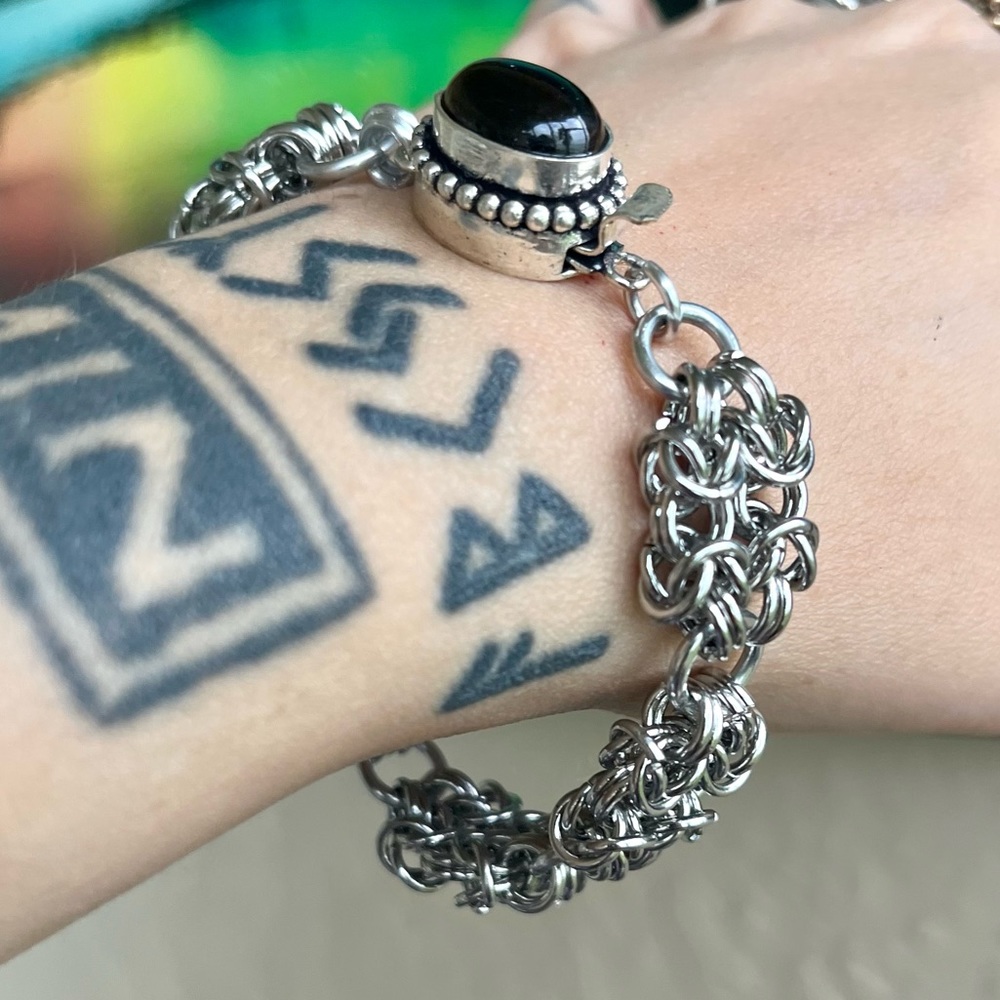 Maille stainless steel tiger eye bracelet . Handmade chain link - Picture 8 of 16